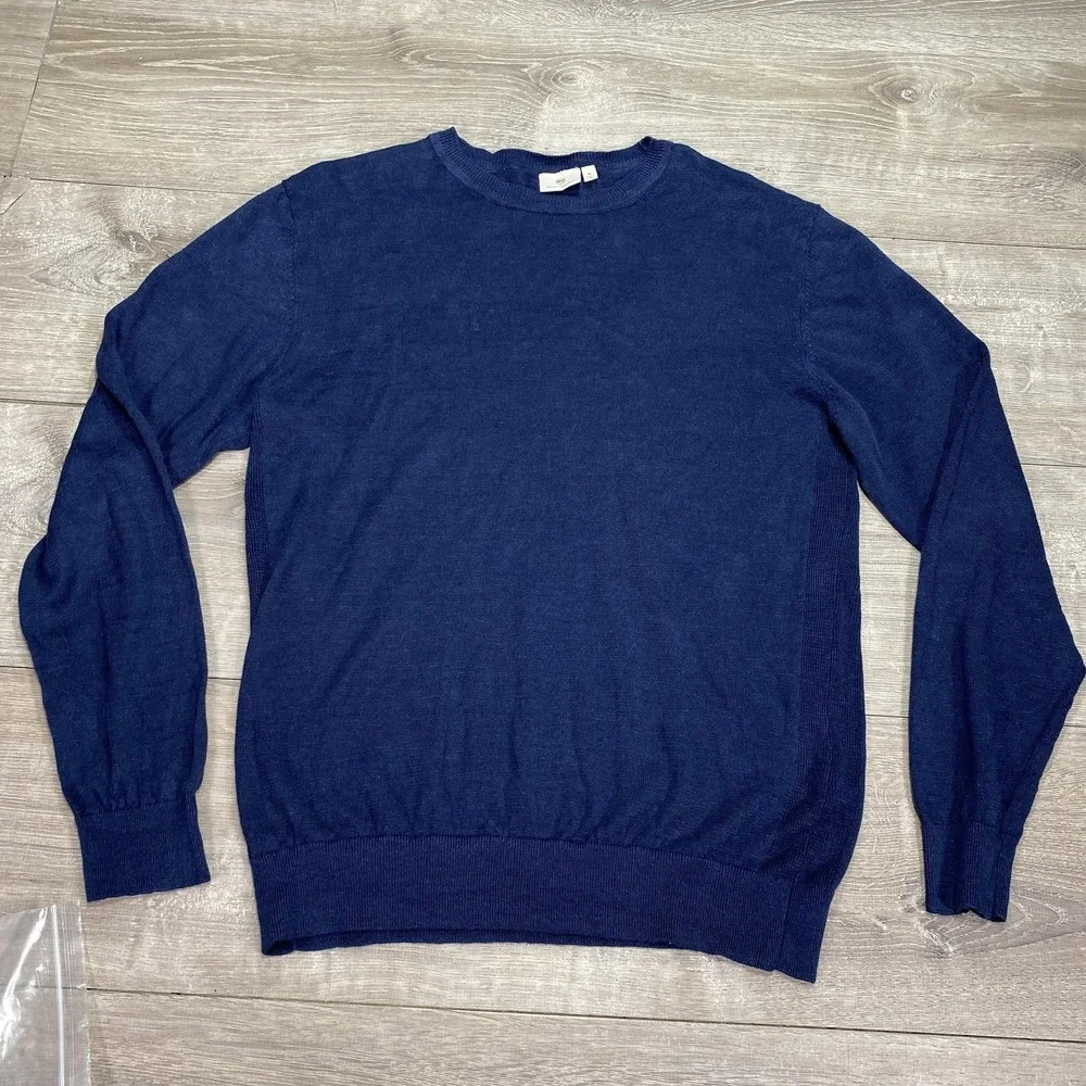AG Adriano Goldschmied Sweater‎ Mens XL Navy Linen Crewneck Pullover 70592LES